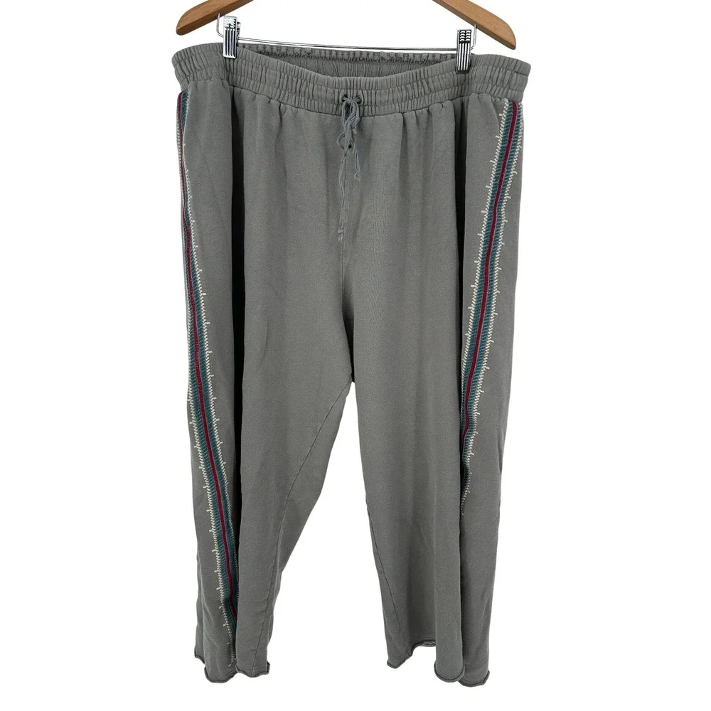 Johnny Was Embroidered Side Stripe Wide Leg Cropped Sweatpants Womens 2X‎
